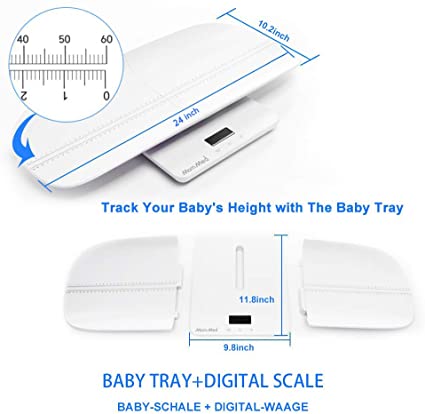 MomMed Digitale babyweegschaal, 50 g tot 100 kg - met afneembaar opzetstuk
