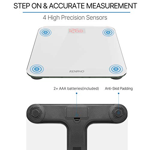 RENPHO Bluetooth BMI Personenweegschaal, Digitale Weegschaal met Zeer Nauwkeurige Sensoren en Smartphone-app - Wit