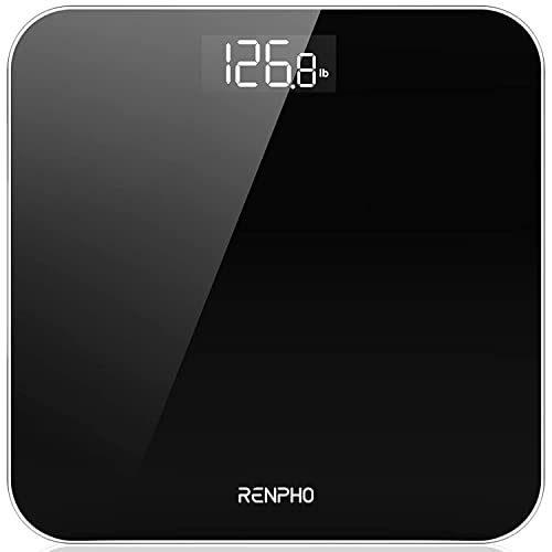 RENPHO Digitale Badkamerweegschaal Weegschaal met Hoge Precisie Voor Het Lichaam met Groot LED-Display, Step-On-Technologie, Capaciteit 180kg / 400lb, Zwart