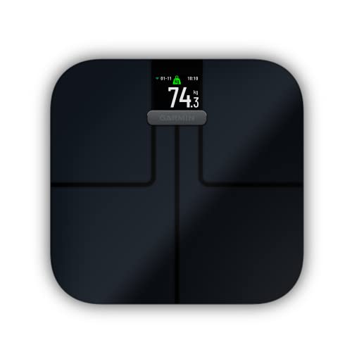 GARMIN Index S2 Smart Scale Zwart, Slimme Weegschaal met BMI, Lichaamsvet, Botmassa en Spiermassa Analyse, Garmin Connect