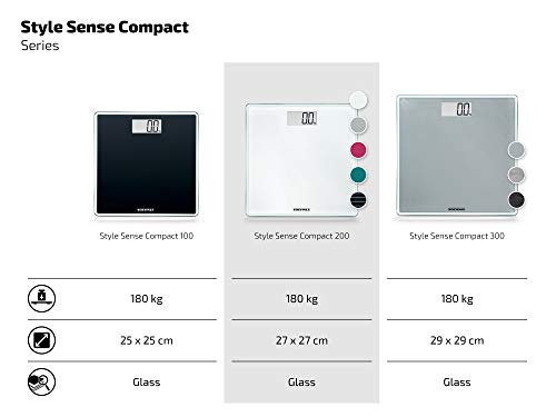 Soehnle Style Sense Compact 200, digitale personenweegschaal in compact formaat, weegschaal met goed leesbaar lcd-scherm, personenweegschaal in extra vlak design