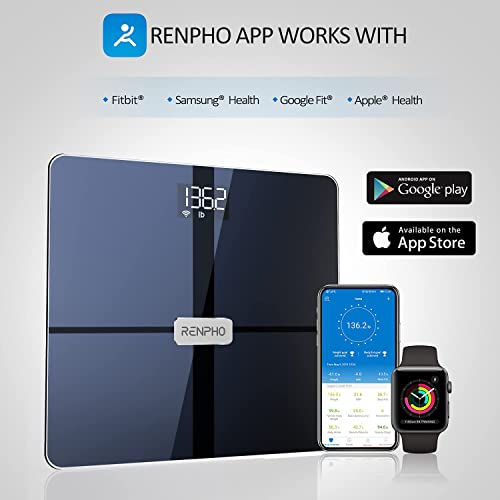 RENPHO Wi-Fi lichaamssamenstellingsweegschaal, Bluetooth lichaamsvetweegschaal, digitale weegschaal Slimme badkamerweegschaal Lichaamscompositiemeter met smartphone-app voor fitness