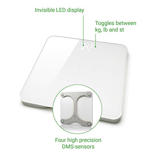 medisana PS 435 digitale personenweegschaal tot 180 kg - badkamerweegschaal met glazen oppervlak en onzichtbaar LED-display