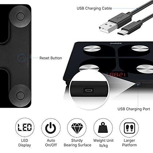 RENPHO USB Oplaadbare Bluetooth-lichaamsvetweegschaal, Hoge Precisie Digitale Badkamerweegschaal Smart BMI-schaal Lichaamssamenstelling Monitor met Smartphone-app