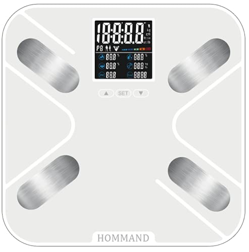 Slimme Bluetooth Weegschaal met Groot Display, HOMMAND Lichaamsvetweegschaal met App, Lichaamsgewicht Weegschaal Digitale Weegschaal Personen Smart Lichaamsvet Schaal BMI Spieren 18 Indicatoren
