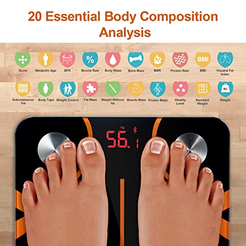 Digitale badkamer lichaamsvetschaal: LIVLOV V10 slimme weegschalen Bluetooth-weegschaal voor lichaamsgewicht - lichaamssamenstellingsmonitors met slimme app voor fitness, gewichtsverlies, BMI, spiermassa-track