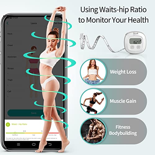 Slimpal Slimme weegschaal voor lichaamsgewicht en lichaamsvet meetlint combo via Bluetooth met APP digitale badkamerweegschaal, groot display voor gewicht, lichaamsvet, lichaamssamenstelling en omtrekanalysator