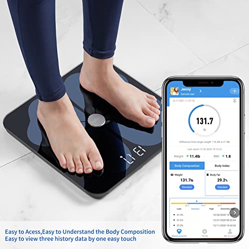 Vitafit Lichaamsvetweegschalen, slimme weegschalen voor lichaamsgewicht met BMI digitale weegschalen voor badkamer, lichaamssamenstelling analysator met gezondheidsmonitor synchronisatie-apps, st/lb/kg, zwart
