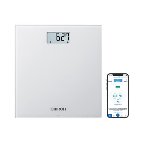 OMRON HN300T2 Intelli IT - badkamerweegschaal voor lichaamsgewicht: Digitale weegschaal met Bluetooth en app voor smartphone (grijs)
