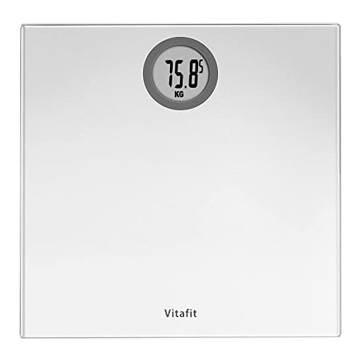 Vitafit Digitale personenweegschaal van veiligheidsglas, personenweegschaal met step-on technologie, 5 kg - 180 kg, zilver elegant