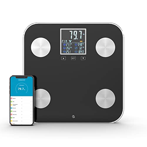 WottoCare BMI digitale weegschaal BMI analyse 18 metingen gewicht, lichaamsvet, spieren,... Professionele Bluetooth Smart Scale App Ai FIT badkamerweegschaal Pro Display, geheugen 9 gebruikers