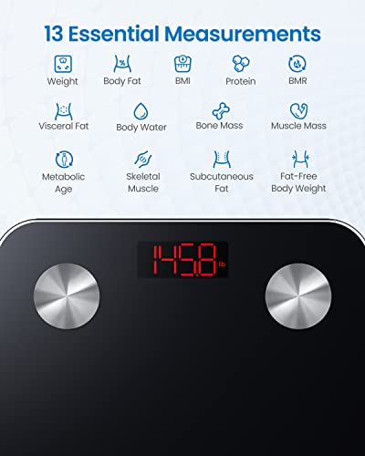 RENPHO Weegschaal, Bluetooth Personenweegschaal, Badkamer Impedantiemeter met 13 Lichaamsgegevens voor Fitness (BMI/Spier/Water/Lichaamsvet)