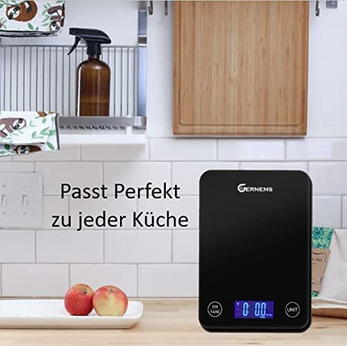 Gernems Smart Bluetooth keukenweegschaal voor digitale professionele keuken, elektronische weegschaal met lcd-display, digitale hoge precisie (1 g-5 kg), huishoudweegschaal voor bakken en koken gebruiken (zwart)
