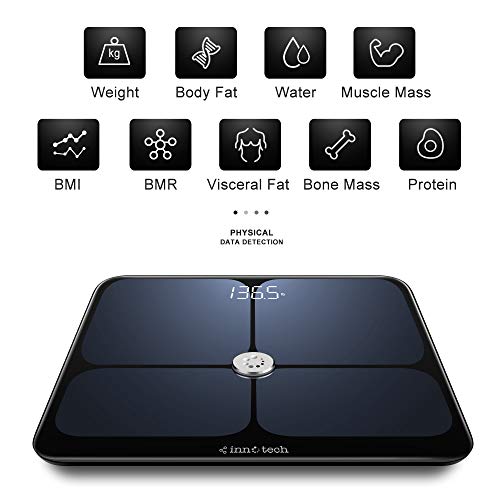 Innotech Persoonlijke vetweegschaal, bluetooth, smart digitale weegschaal met app BMI, lichaamsanalyseweegschaal voor gewicht, spiermassa, water, eiwitten enz. Compatibel met Apple Health, Google Fit