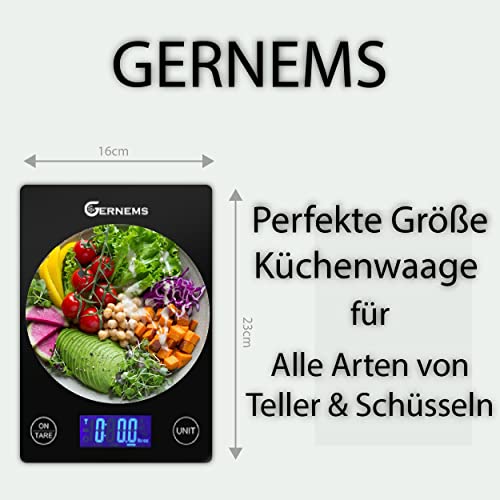 Gernems Smart Bluetooth keukenweegschaal voor digitale professionele keuken, elektronische weegschaal met lcd-display, digitale hoge precisie (1 g-5 kg), huishoudweegschaal voor bakken en koken gebruiken (zwart)