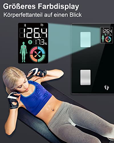 Cnstorm Bluetooth lichaamsvetweegschaal, digitale personenweegschaal met app, smart weegschaal voor lichaamsanalyse, spiermassa, BMI, zwart