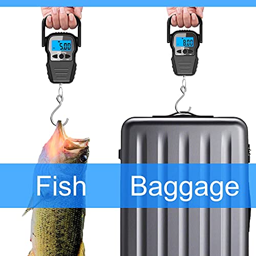 aokuy Digitale visweegschaal, bagageweegschaal, gewicht hangende haakweegschaal, 50 kg, lcd-display met achtergrondverlichting, waterdichte tas (batterijen inbegrepen)