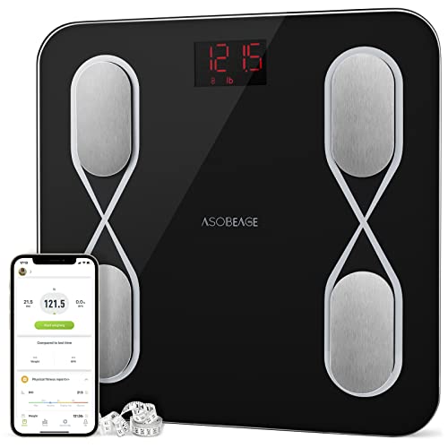 ASOBEAGE Lichaamsvetweegschaal, Bluetooth personenweegschaal met app Bevat lichaamsgewicht, lichaamstype, BMI, lichaamsvetgehalte, lichaamsleeftijd, spiergewicht, visceraal vetgehalte,zwart