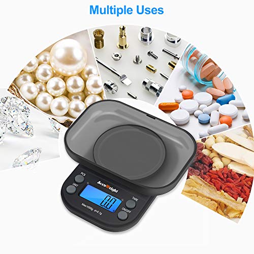 ACCUWEIGHT Mini Pocket Weegschaal voor sieraden Digitaal Eten Keukenweegschaal 1000 tot 0,1g met Tare en Kalibratie Weegschaal