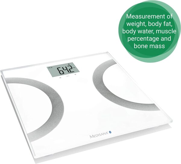 medisana BS 445 connect, digitale weegschaal voor lichaamsanalyse 180 kg, personenweegschaal voor het meten van lichaamsvet, lichaamswater, spiermassa en botgewicht, lichaamsvetweegschaal met app