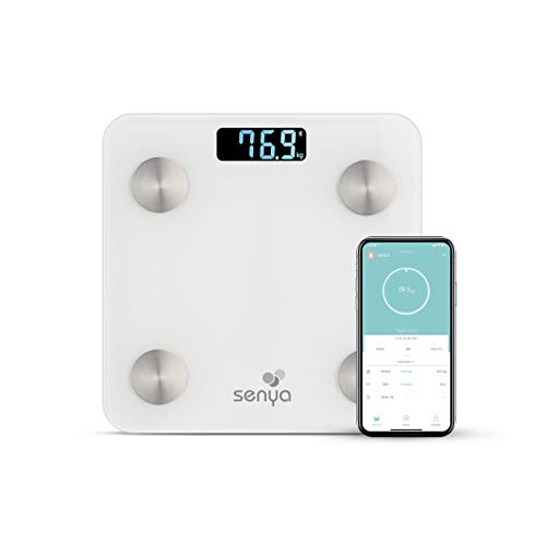 Senya Personenweegschaal met Bluetooth, voor een dagelijkse bewaking van je gezondheid via de Fitday-app, wit SYWB-S007, glas
