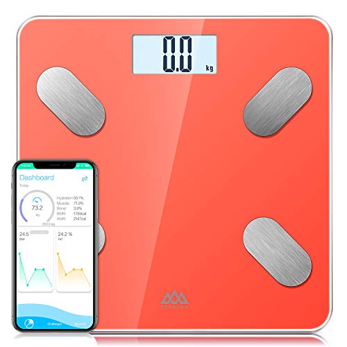 SENSSUN Digitale personenweegschaal voor lichaamsvet, BMI, gewicht spiermassa, water, eiwitten, skeletspieren, botgewicht BMR KG/LBS/ST(oranje)
