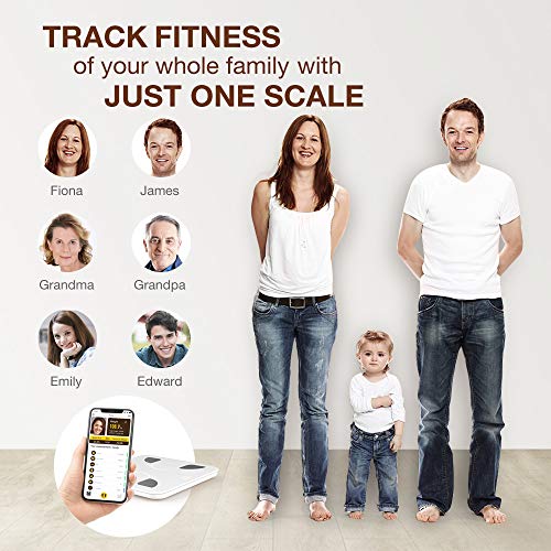 Multifun, bluetooth-personenweegschaal met app, digitale babymodus, 8 fitnessgegevens, weegschaal met lichaamsvet, personenweegschaal voor iOS en Android, max. 180 kg