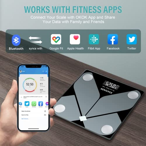 Personenweegschaal Bluetooth, intelligente digitale weegschaal voor 12 lichaamsgegevens met app voor smartphone, personenweegschaal, hoge precisie, voor fitness (KG/LB/ST)