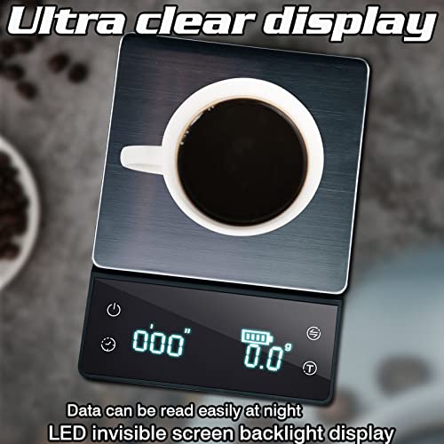 Delamiya Keukenweegschaal, digitale keukenweegschaal met timer, 3 kg/0,1 g, zeer nauwkeurige weegschaal, keukenweegschaal met countdown, koffieweegschaal met achtergrondverlichting voor koken