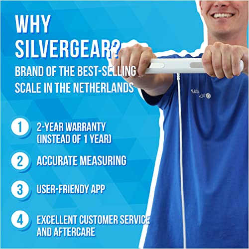 Silvergear® Weegschaal PRO met Handvat | Personenweegschaal met App voor Lichaamsvetanalyse | Bluetooth Weight Sacale voor Lichaamsvet, Spiermassa, BMI, Botgewicht, BMR en Hartslag | Wit