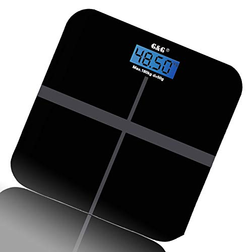 G & G A6 180 kg/50 g DESIGN digitale weegschaal personenweegschaal AAA werkt op batterijen GLAS schaal (zwart-kruis)
