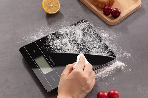 NUTRI FIT Oplaadbare digitale keukenweegschaal, USB elektronische voedselweegschaal, hoge nauwkeurigheid, draagbaar en tarrafunctie, 5 kg, bak- en kookweegschaal, zwart