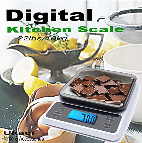 Ukaci Elektronische keukenweegschaal, 10 kg/22 lb, digitale weegschaal met LCD, keukenweegschaal, digitale keukenweegschaal, compacte digitale keukenweegschaal, keukenweegschaal, keukenweegschaal