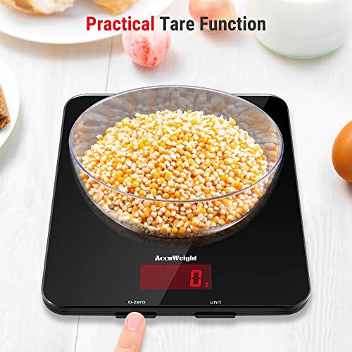 ACCUWEIGHT Digitale Keukenweegschaal Multifunctionele Vlees Voedsel Schaal met LCD display voor Bakken Keuken Koken, 11lb Capaciteit door 0.1oz, Gehard Glas oppervlak