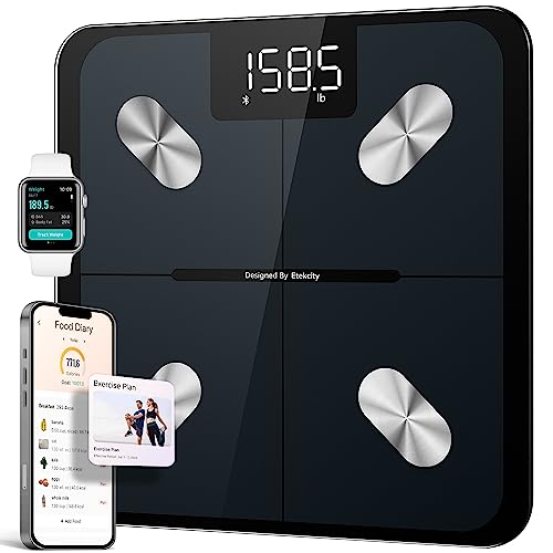 ETEKCITY Intelligente lichaamsgewichtweegschaal, digitale badkamerweegschaal met lichaamsvet en gewicht voor mensen, elektronische Bluetooth BMI-analysator (ST/LB/kg)