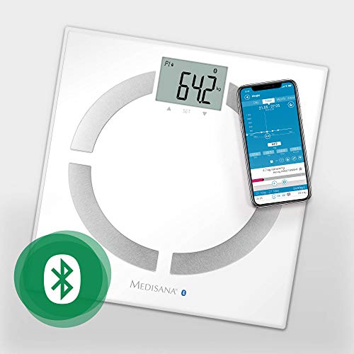 medisana BS 444 connect, digitale weegschaal voor lichaamsanalyse 180 kg, personenweegschaal voor het meten van lichaamsvet, lichaamswater, spiermassa en botgewicht, lichaamsvetweegschaal met app