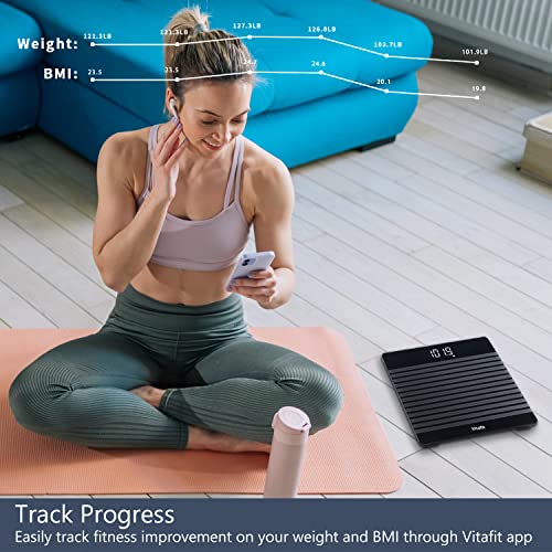 Vitafit Digitale personenweegschaal, met gewicht en BMI, slimme personenweegschaal met app via Bluetooth, antislip platform, zwart