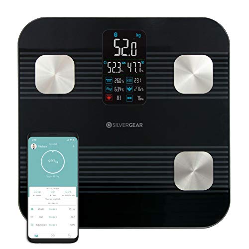Silvergear Premium Slimme Weegschaal met Lichaamsanalyse, Digitale Personenweegschaal met app, Meet: Gewicht, Vetpercentage, BMI, Spiermassa, BMR, Hartslag en Meer