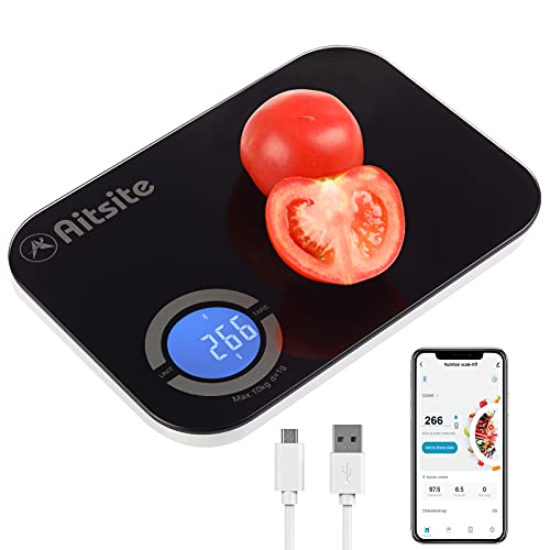 Aitsite Smart Bluetooth keukenweegschaal digitale smart keuken digitale weegschaal met tara-functie, weegt gram, ounces, milliliter om te bakken, koken, afvallen, max. 10 kg
