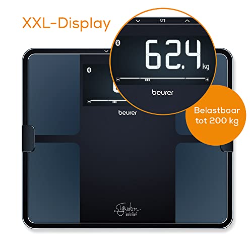 Beurer BF 915 diagnoseweegschaal, nauwkeurige lichaamsanalyse voor max. 8 personen, meting van lichaamsvet, met verlicht XXL-display, belastbaar tot 200 kg, app-aansluiting inbegrepen