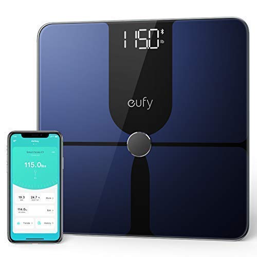 eufy Smart Scale P1, slimme personenweegschaal, lichaamsvetweegschaal, bluetooth, groot led-display, 14 meetwaarden, gewicht/lichaamsvet/BMI/lichaamssamenstelling, oppervlak van gehard glas