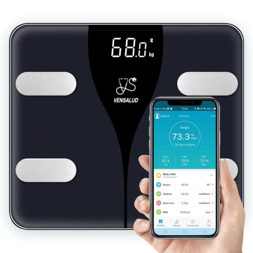 VENSALUD - Digitale weegschaal - Vensalud - Slimme Bluetooth-weegschaal - Mobiele app - Elektronica met lichaamsanalyse - Met 18 Gewichtsmetingen - BMI-, viscerale en spiermetingen.