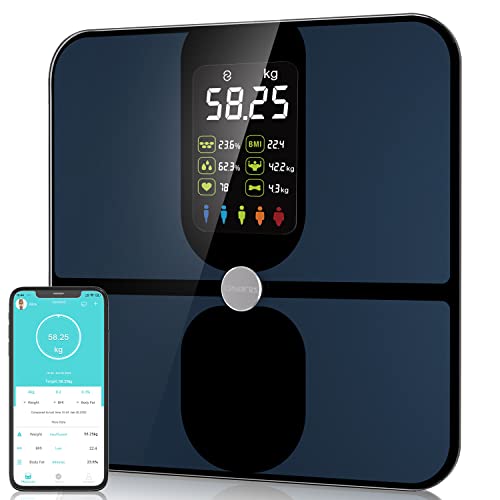 Weegschalen voor lichaamsgewicht, CHWARES Smart weegschalen met groot VA-scherm, USB oplaadbare digitale badkamerweegschaal met 15 metrics Body Samenstelling Analyzer Scale voor BMI Hartslag 180kg, Zwart