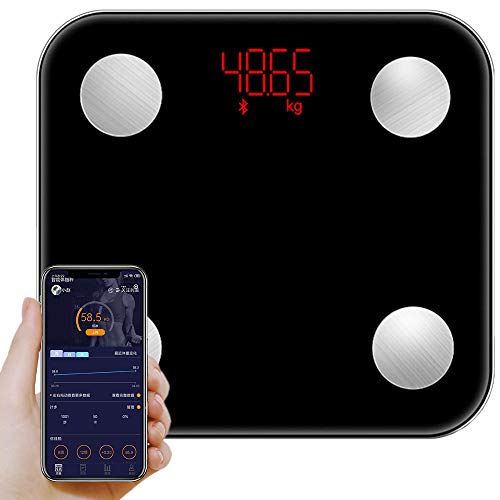 Lichaamsvetschaal, Bluetooth Smart Body Fat Scale, Personenweegschaal, Smart App, 79 Gezondheidsgegevens, Gehard Glas, voor Fitness Tracker voor Gewichtsverlies,Black