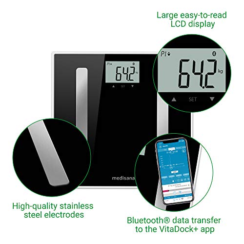 medisana BS A45 connect, digitale weegschaal voor lichaamsanalyse 180 kg, personenweegschaal voor het meten van lichaamsvet, lichaamswater, spiermassa en botgewicht, lichaamsvetweegschaal met app