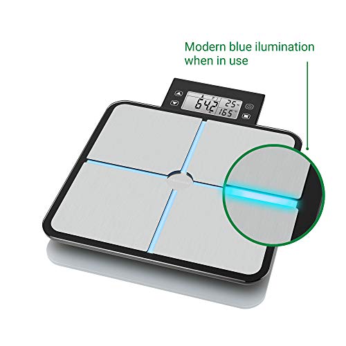 medisana BS 460, digitale weegschaal voor lichaamsanalyse 180 kg, personenweegschaal voor het meten van lichaamsvet, lichaamswater, spiermassa en botgewicht met afneembaar LCD scherm