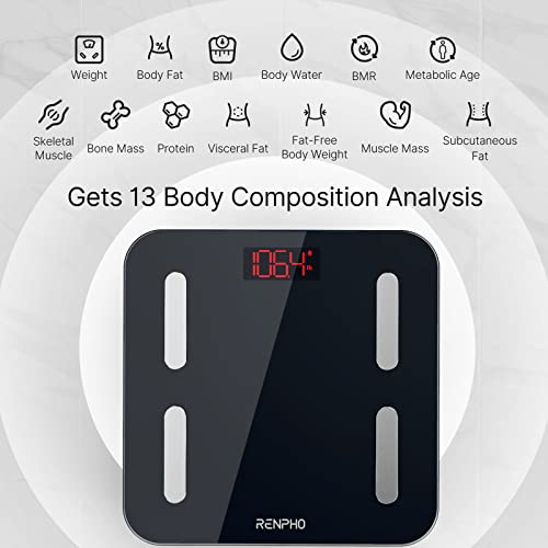 RENPHO Digitale Badkamer Schaal, Lichaams- en Spiervet Schaal met App, 13 Viscerale en Spier BMI Gewichtsmetingen, Meerdere Gebruikers, Tot 400 lbs/180 kg Capaciteit
