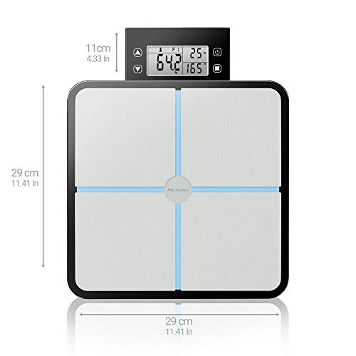 medisana BS 460, digitale weegschaal voor lichaamsanalyse 180 kg, personenweegschaal voor het meten van lichaamsvet, lichaamswater, spiermassa en botgewicht met afneembaar LCD scherm