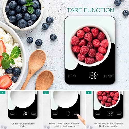 ORIA Voedselweegschaal oplaadbare, slimme keukenweegschalen met voedingscalculator APP voor gewichtsverlies, digitale bakschalen voor keuken, koken, koffie, calorieweegschalen met nauwkeurigheid van 1g (5g-10kg)