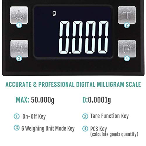Digitale milligramweegschaal, 50/0.001 g, met mini-lcd-display, digitale zakweegschaal, digitale laboratoriumweegschaal, sieradenweegschaal met kalibratiegewichten en pincetten, weegschaal